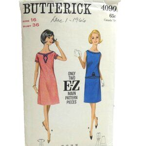 Vintage Butterick Pattern Misses Size 16 Bust 36 DIY 1966 One or Two Piece Dress